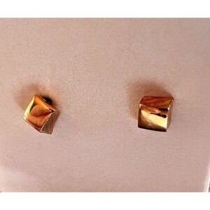 Vintage AVON 1982 Scupltured Gold‎ Cube Pierced Earrings IOB Squares Geometric